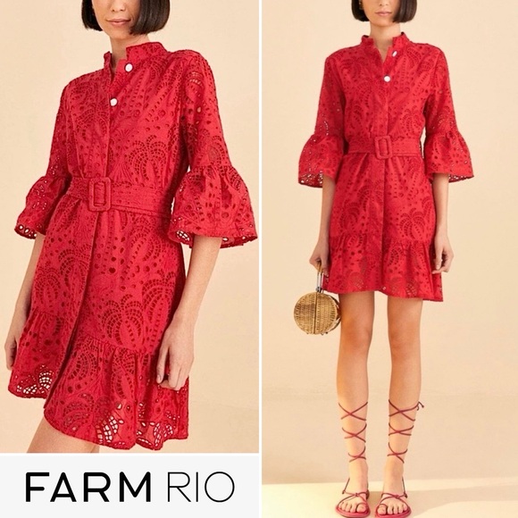 FARM Rio Dresses & Skirts - FARM Rio Red Eyelet Dress